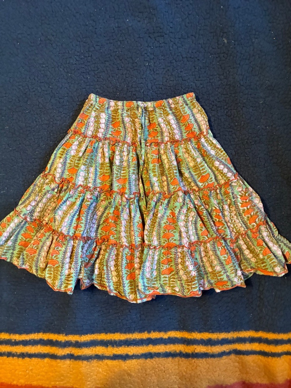 Anokhi koki Boho Tiered Floral Mini Skirt - Green & Orange